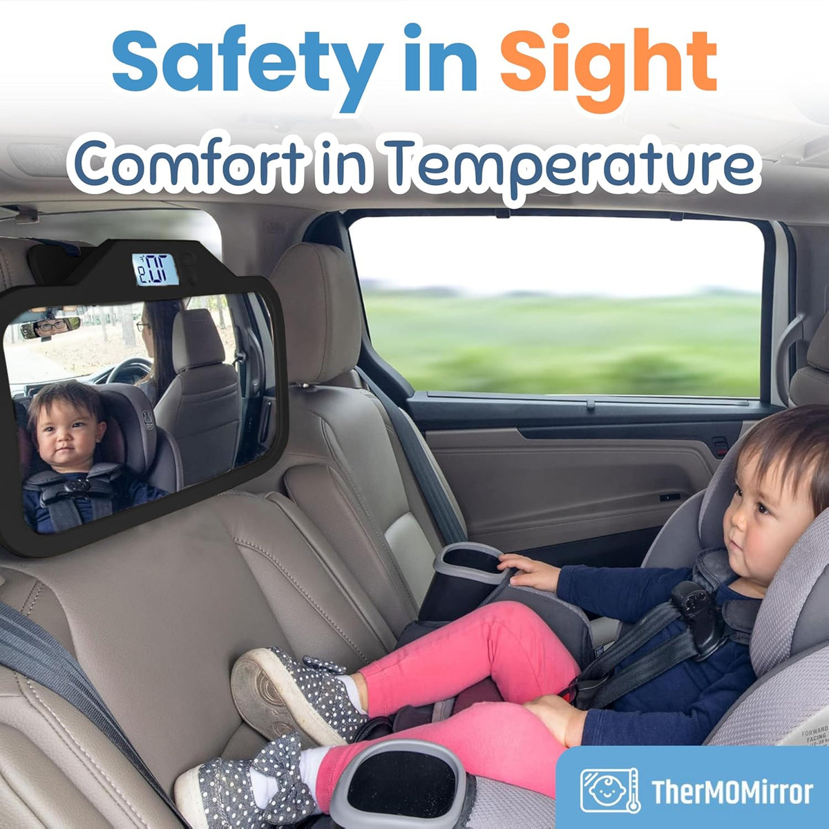 Baby Car Mirror with Temperature Display for Rear-Facing Car Seats