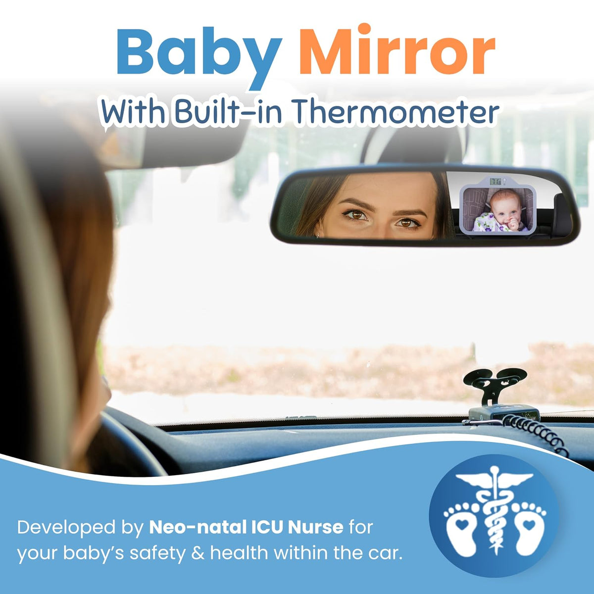 Baby Car Mirror with Temperature Display for Rear-Facing Car Seats