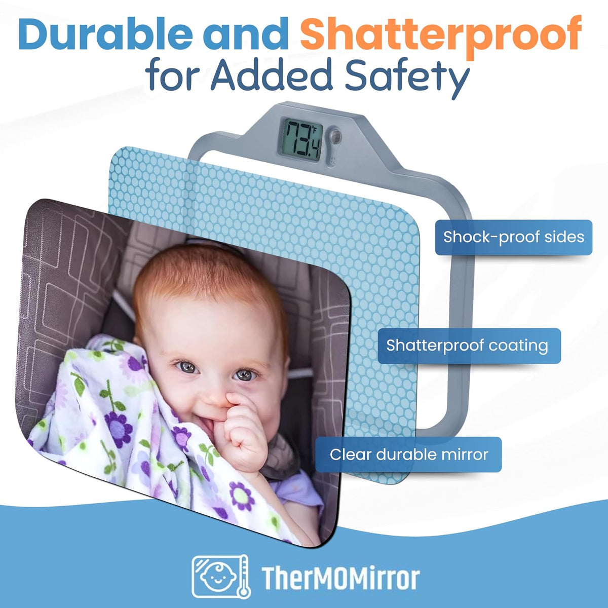 Baby Car Mirror with Temperature Display for Rear-Facing Car Seats