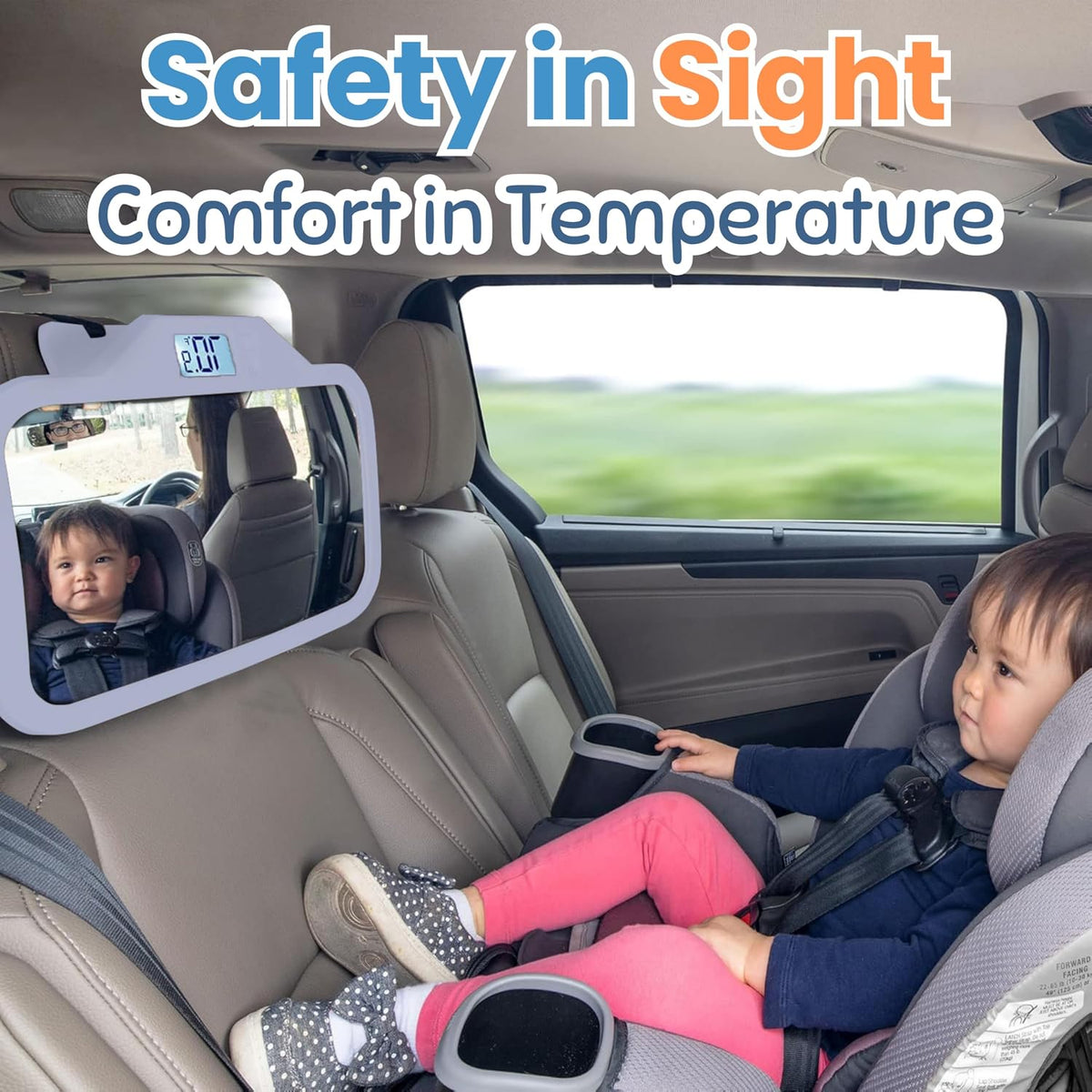 Baby Car Mirror with Temperature Display for Rear-Facing Car Seats