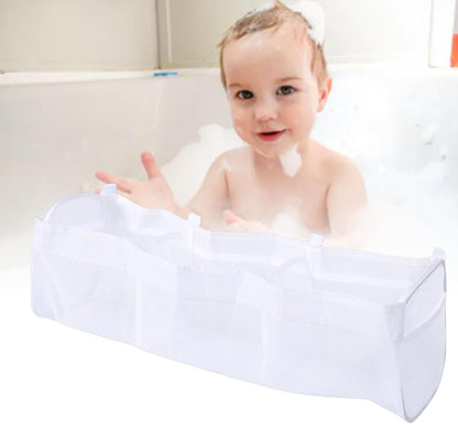 Extra Large Bath Toy Organizer, Polyester Mesh Storage Holder with 3 Compartments for Quick Drying and Easy Water Drainage in Kids Bathroom (White Three Grid)