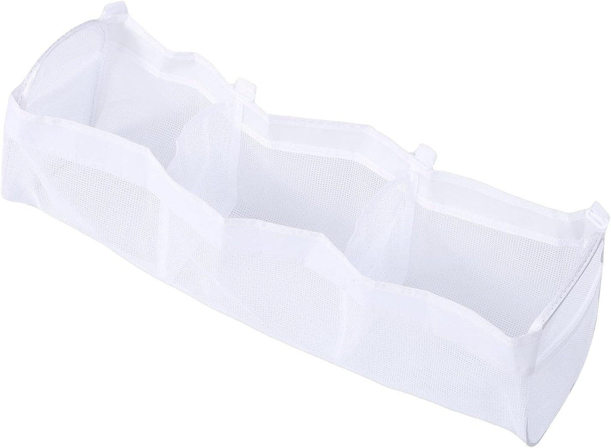Extra Large Bath Toy Organizer, Polyester Mesh Storage Holder with 3 Compartments for Quick Drying and Easy Water Drainage in Kids Bathroom (White Three Grid)