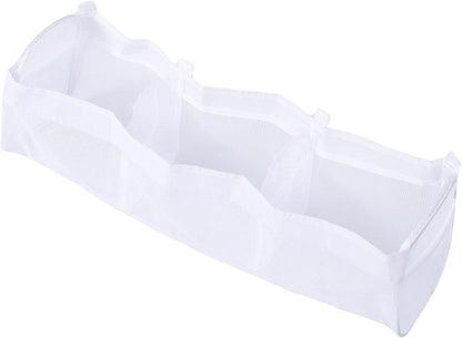 Extra Large Bath Toy Organizer, Polyester Mesh Storage Holder with 3 Compartments for Quick Drying and Easy Water Drainage in Kids Bathroom (White Three Grid)
