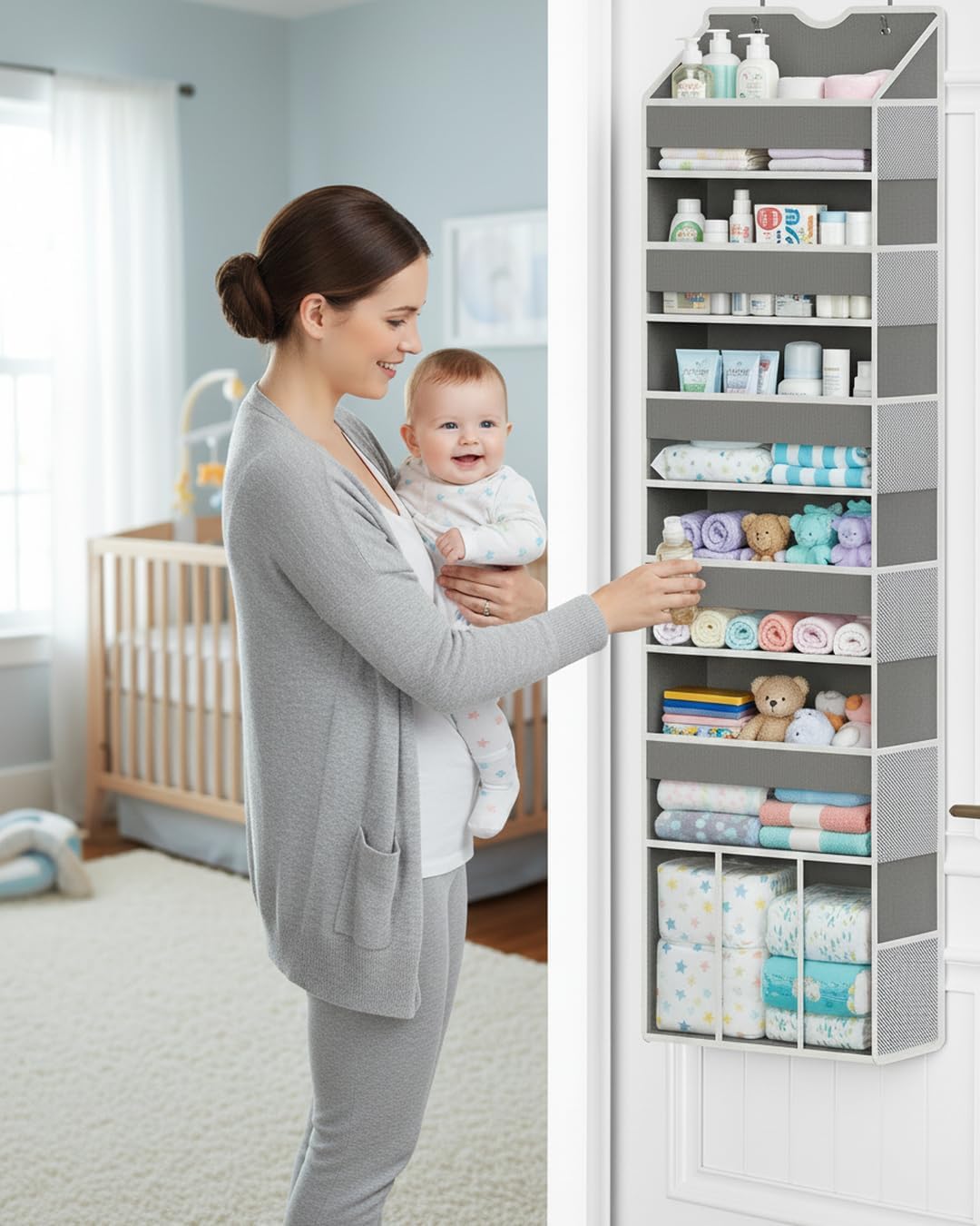 Over the Door Organizer, Compact Hanging Storage for Nursery Bathroom