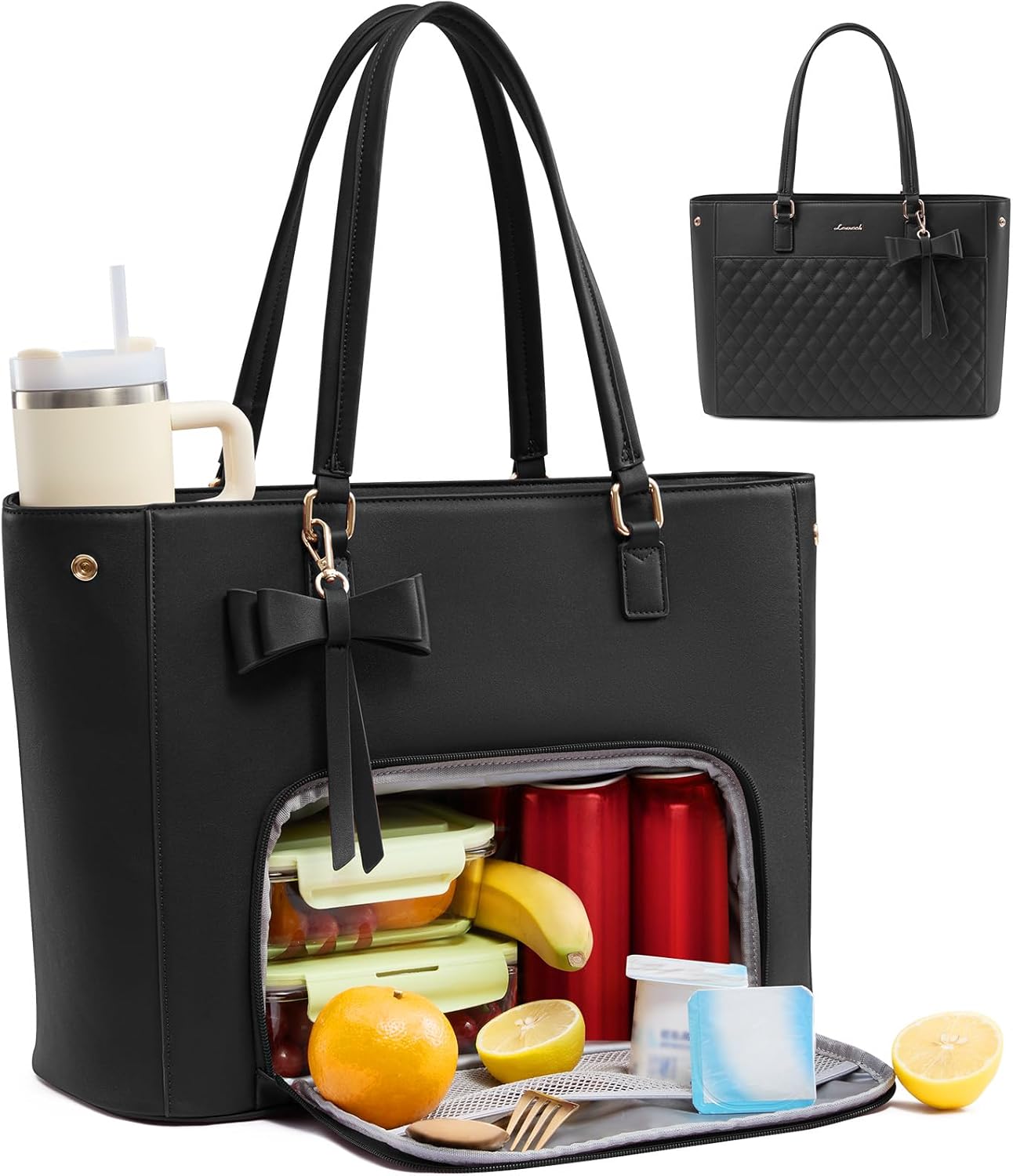 Work Tote Bag with Lunch Compartment, 3 in 1 Laptop Tote Bag for Women with Giant Tumbler Holder for Teacher, Nurse, Travel, Office, Daily