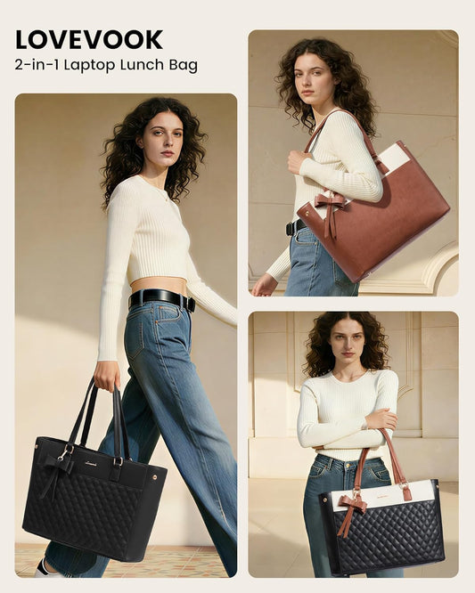 Work Tote Bag with Lunch Compartment, 3 in 1 Laptop Tote Bag for Women with Giant Tumbler Holder for Teacher, Nurse, Travel, Office, Daily