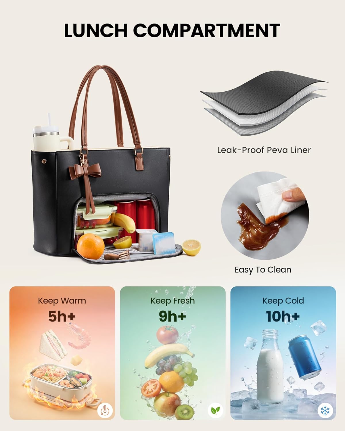 Work Tote Bag with Lunch Compartment, 3 in 1 Laptop Tote Bag for Women with Giant Tumbler Holder for Teacher, Nurse, Travel, Office, Daily