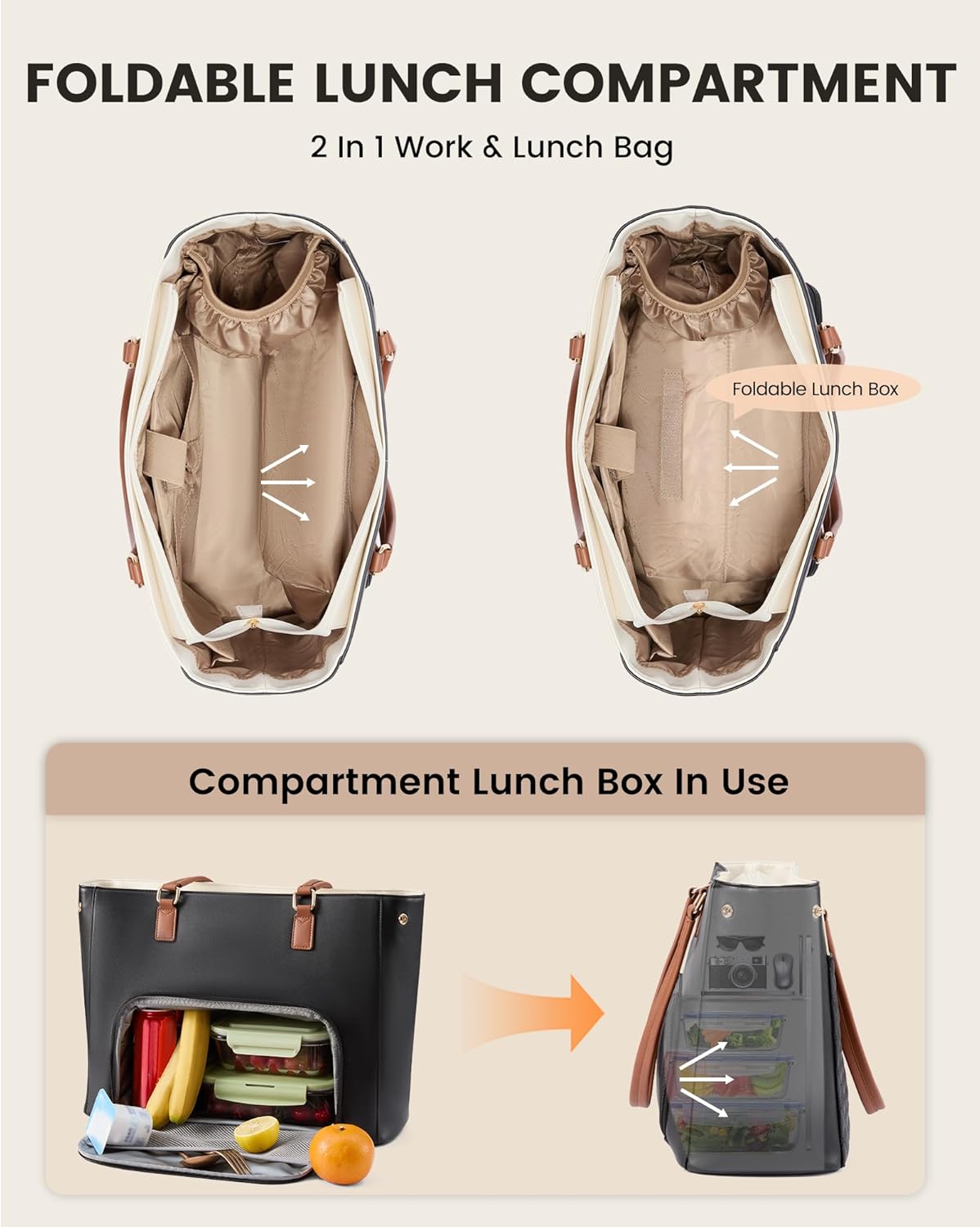 Work Tote Bag with Lunch Compartment, 3 in 1 Laptop Tote Bag for Women with Giant Tumbler Holder for Teacher, Nurse, Travel, Office, Daily