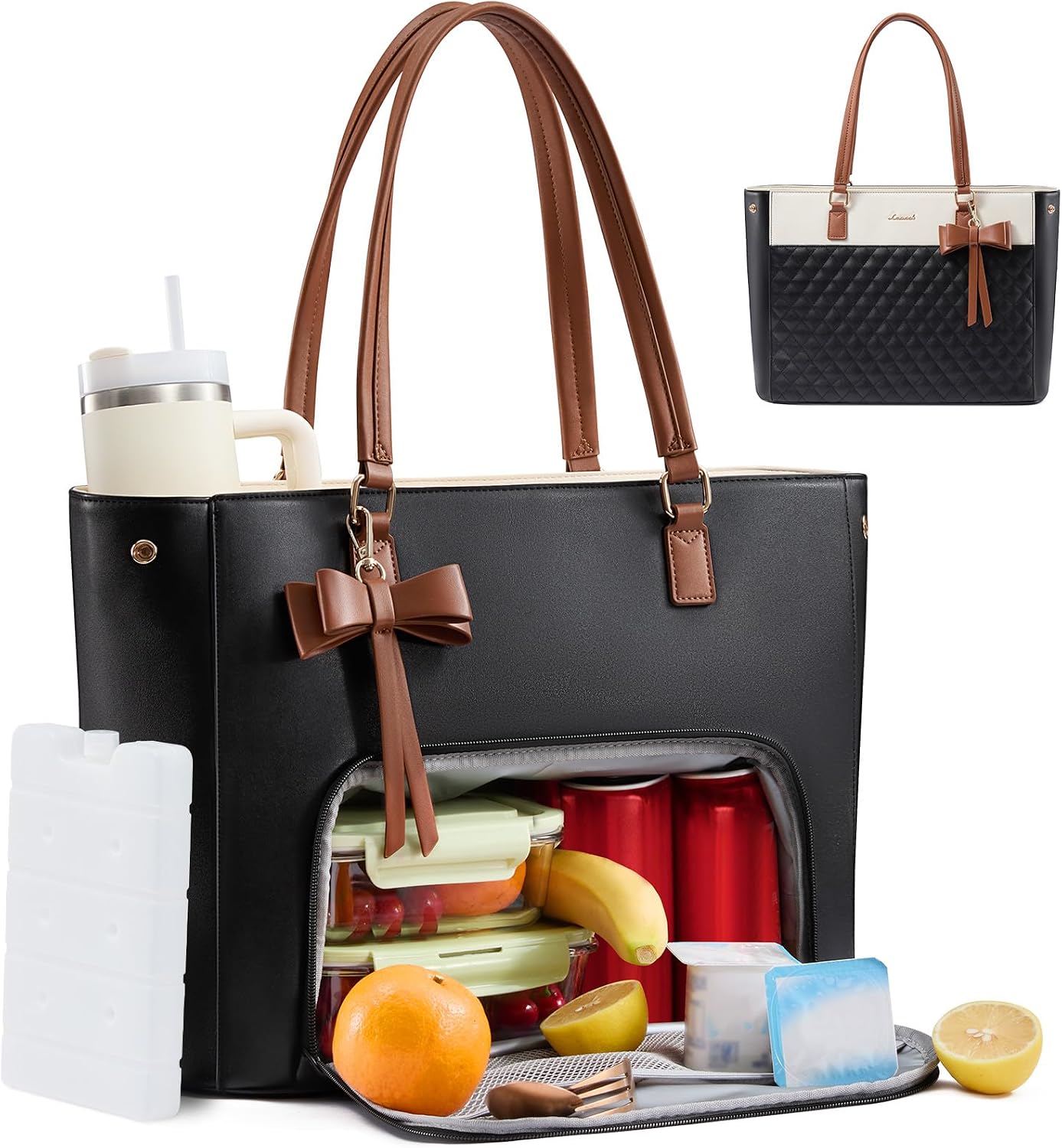 Work Tote Bag with Lunch Compartment, 3 in 1 Laptop Tote Bag for Women with Giant Tumbler Holder for Teacher, Nurse, Travel, Office, Daily