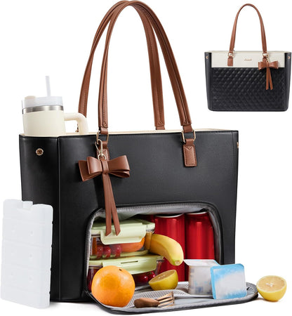 Work Tote Bag with Lunch Compartment, 3 in 1 Laptop Tote Bag for Women with Giant Tumbler Holder for Teacher, Nurse, Travel, Office, Daily