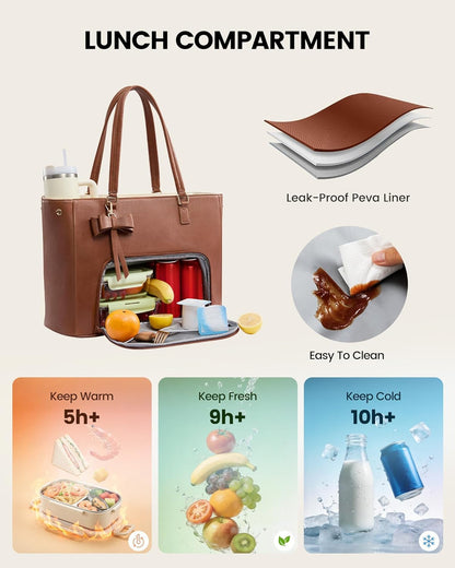 Work Tote Bag with Lunch Compartment, 3 in 1 Laptop Tote Bag for Women with Giant Tumbler Holder for Teacher, Nurse, Travel, Office, Daily