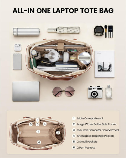 Work Tote Bag with Lunch Compartment, 3 in 1 Laptop Tote Bag for Women with Giant Tumbler Holder for Teacher, Nurse, Travel, Office, Daily