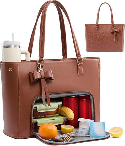 Work Tote Bag with Lunch Compartment, 3 in 1 Laptop Tote Bag for Women with Giant Tumbler Holder for Teacher, Nurse, Travel, Office, Daily