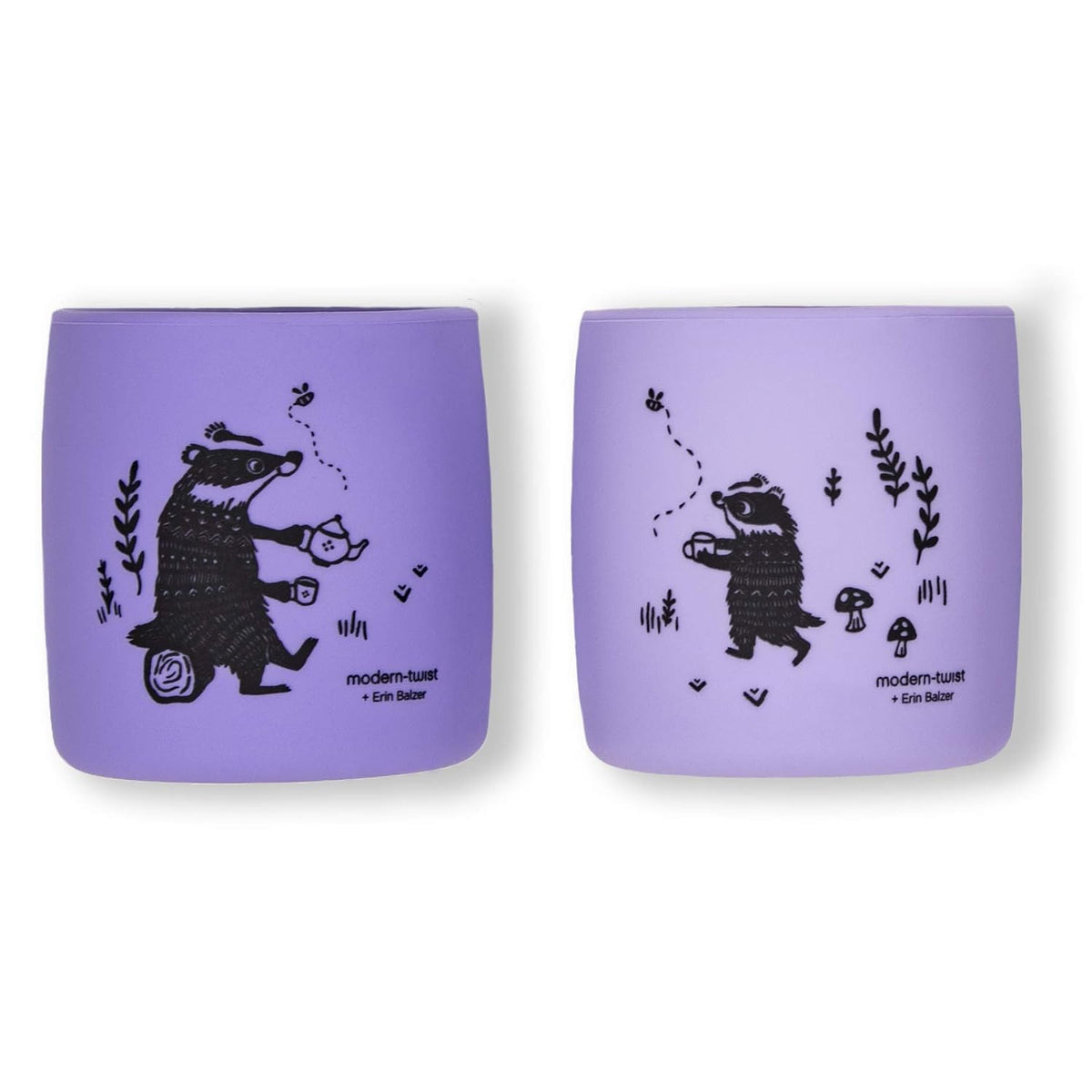 Bundle Bucket-Bib and matching Sipping Cup 100% Food-Grade Silicone, Waterproof and Reusable – Badger Family Lavender