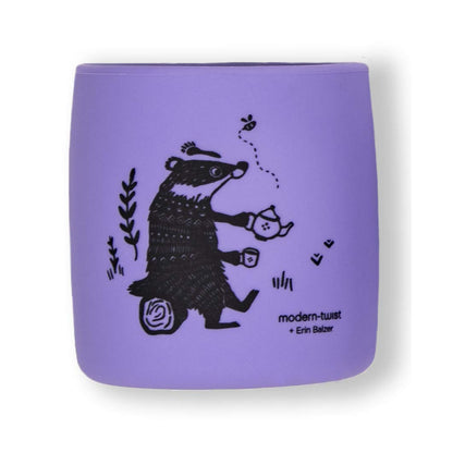 Bundle Bucket-Bib and matching Sipping Cup 100% Food-Grade Silicone, Waterproof and Reusable – Badger Family Lavender