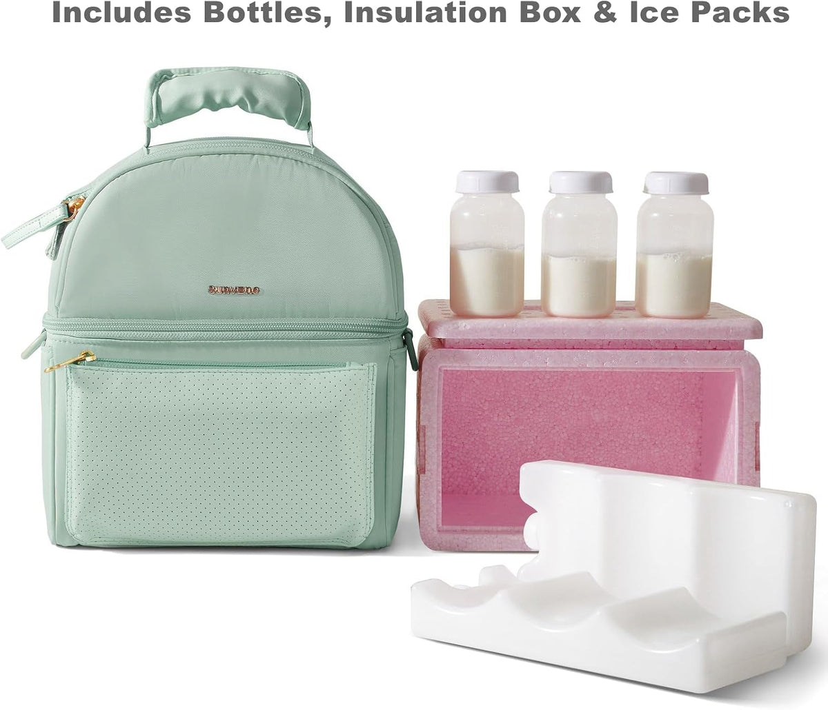 Breast Milk Cooler Bag with Detachable Insulation Box, Double-Layer Pumping Travel Bag for Work & Daycare, Fits Bottles, Ice Packs and Pump Parts,Green