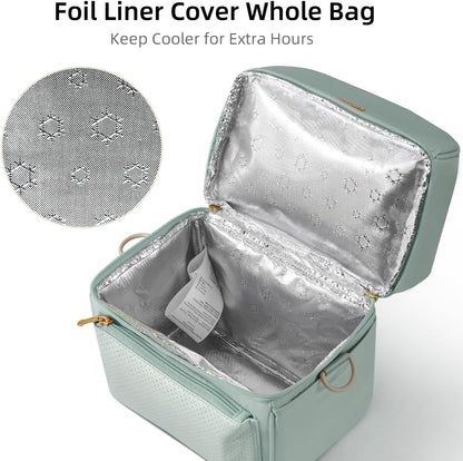 Breast Milk Cooler Bag with Detachable Insulation Box, Double-Layer Pumping Travel Bag for Work & Daycare, Fits Bottles, Ice Packs and Pump Parts,Green