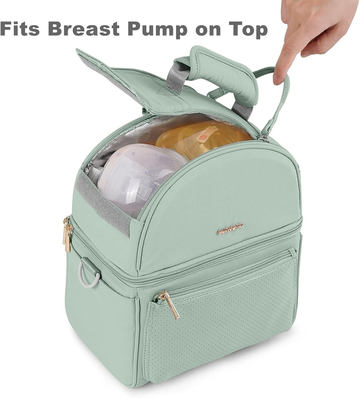 Breast Milk Cooler Bag with Detachable Insulation Box, Double-Layer Pumping Travel Bag for Work & Daycare, Fits Bottles, Ice Packs and Pump Parts,Green