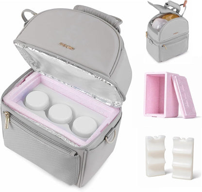 Breast Milk Cooler Bag with Detachable Insulation Box, Double-Layer Pumping Travel Bag for Work & Daycare, Fits Bottles, Ice Packs and Pump Parts,Green
