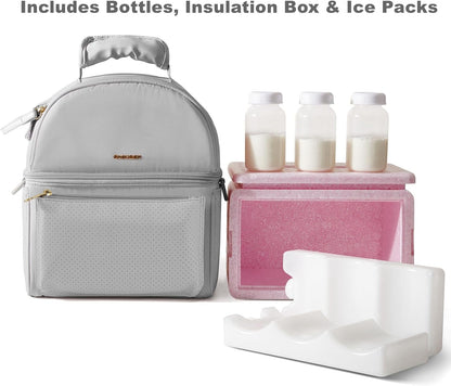 Breast Milk Cooler Bag with Detachable Insulation Box, Double-Layer Pumping Travel Bag for Work & Daycare, Fits Bottles, Ice Packs and Pump Parts,Green