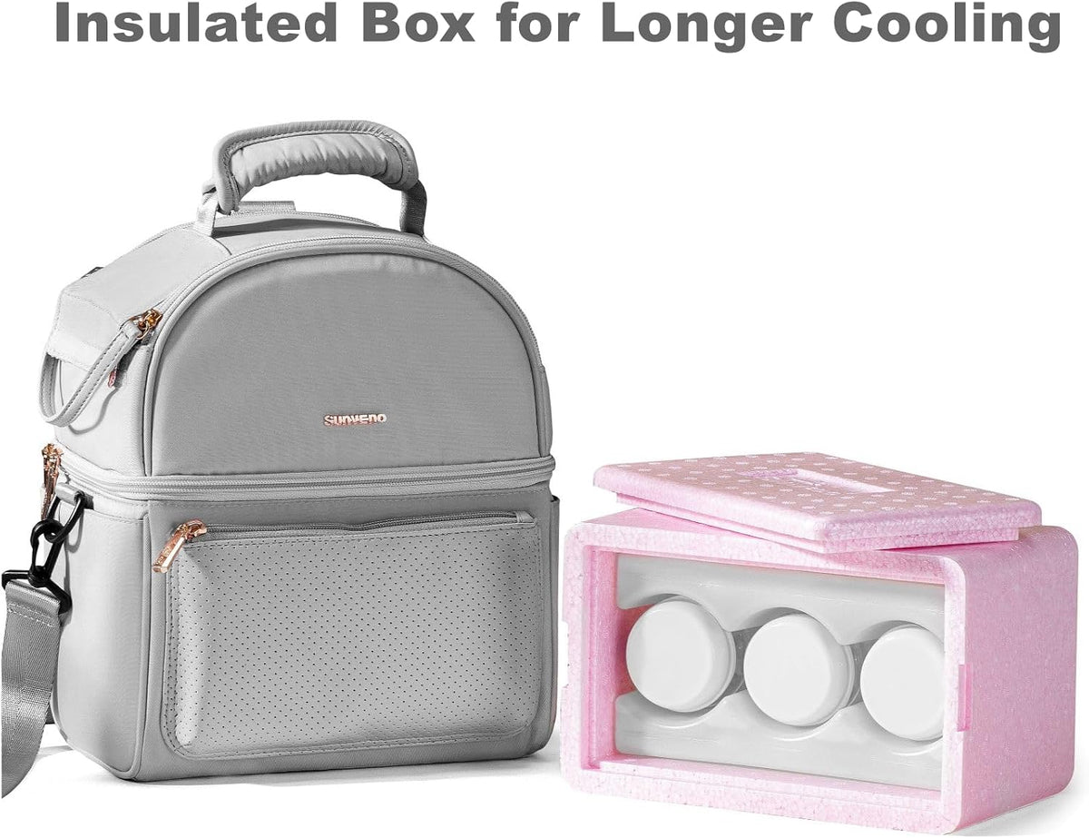 Breast Milk Cooler Bag with Detachable Insulation Box, Double-Layer Pumping Travel Bag for Work & Daycare, Fits Bottles, Ice Packs and Pump Parts,Green