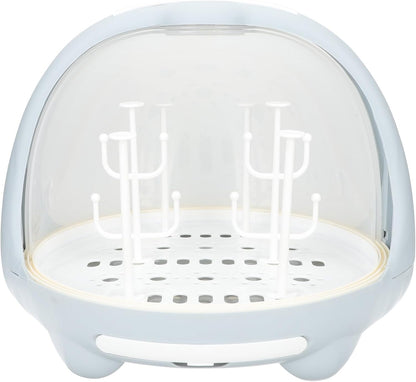 Bottle Drying Rack and Feeding Bottle Organizer for, Blue Milk Storage Box with Dustproof Cover and Drainage Design, Portable for Nursery and Travel