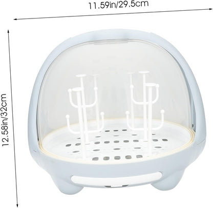Bottle Drying Rack and Feeding Bottle Organizer for, Blue Milk Storage Box with Dustproof Cover and Drainage Design, Portable for Nursery and Travel