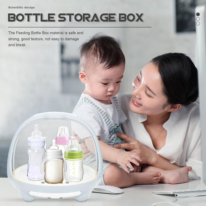 Bottle Drying Rack and Feeding Bottle Organizer for, Blue Milk Storage Box with Dustproof Cover and Drainage Design, Portable for Nursery and Travel