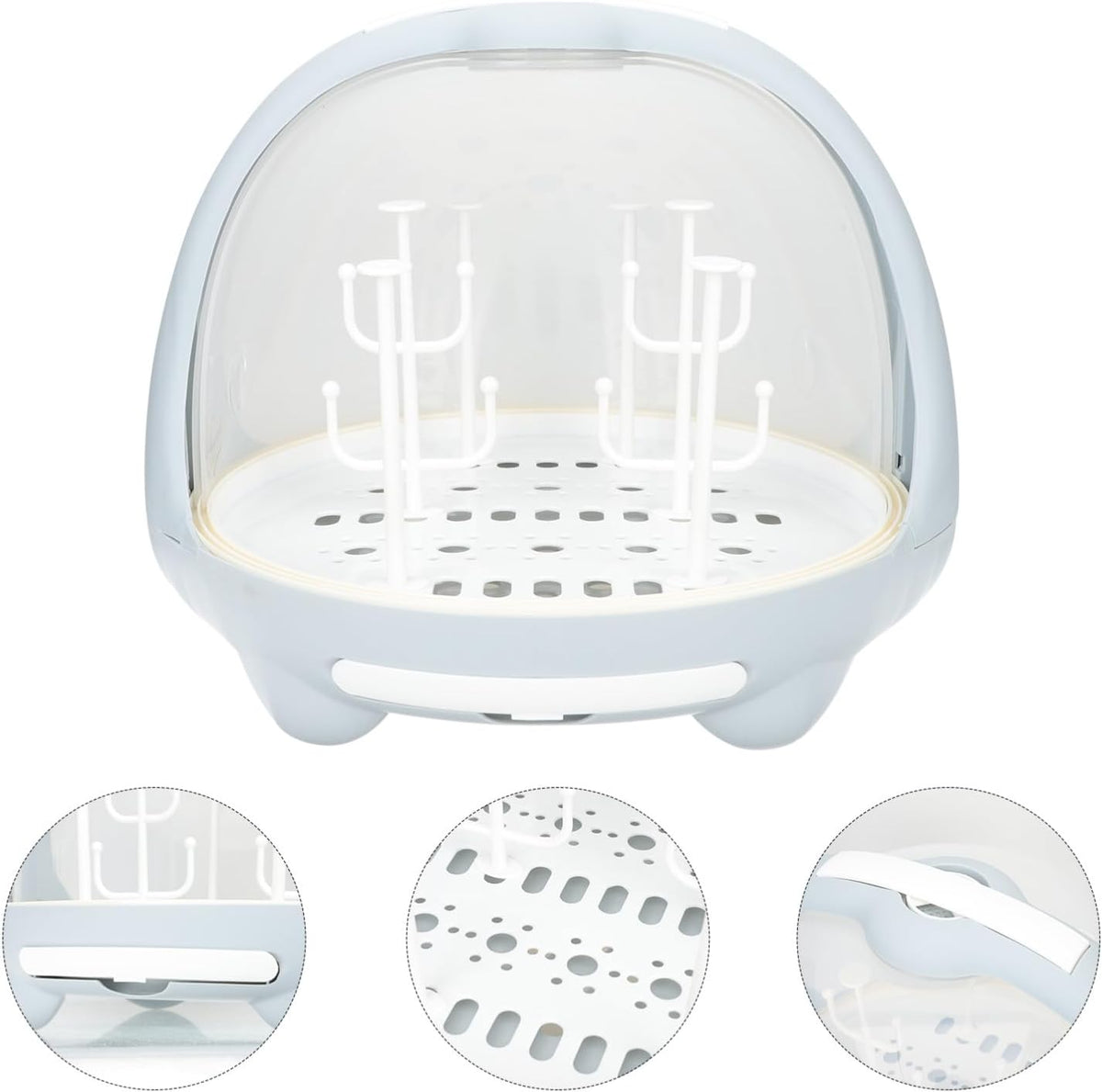 Bottle Drying Rack and Feeding Bottle Organizer for, Blue Milk Storage Box with Dustproof Cover and Drainage Design, Portable for Nursery and Travel