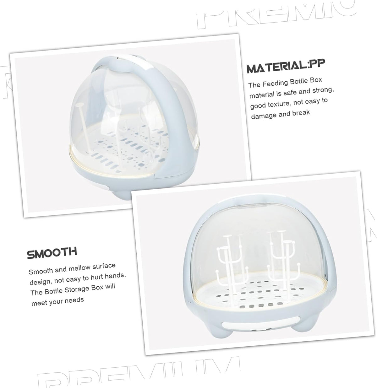 Bottle Drying Rack and Feeding Bottle Organizer for, Blue Milk Storage Box with Dustproof Cover and Drainage Design, Portable for Nursery and Travel