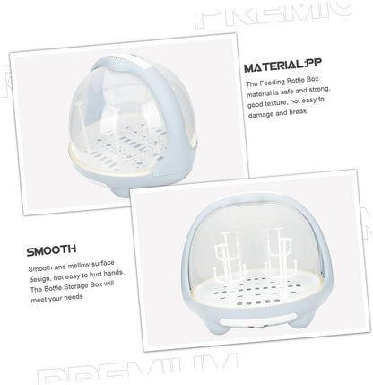 Bottle Drying Rack and Feeding Bottle Organizer for, Blue Milk Storage Box with Dustproof Cover and Drainage Design, Portable for Nursery and Travel