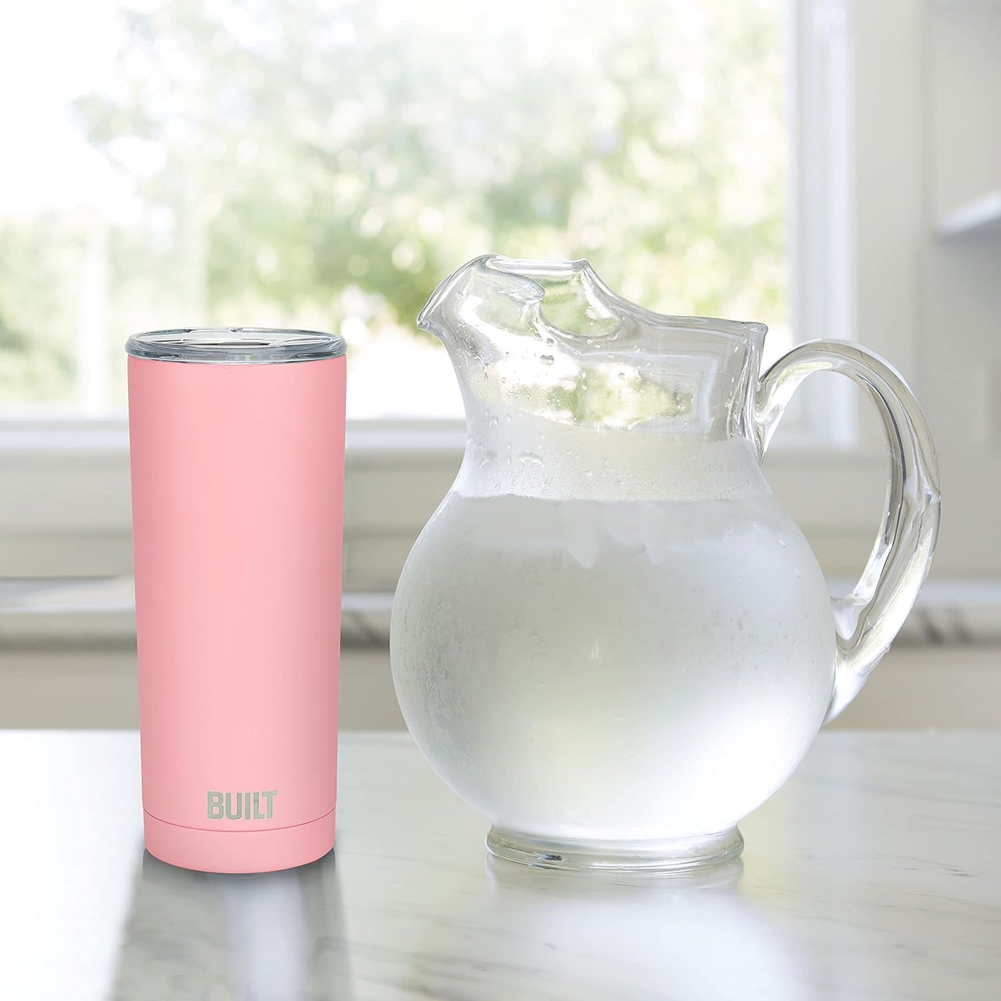 20 Ounce Double Wall Vacuum Sealed Stainless Steel Coffee and Water Tumbler Easy to Clean Tritan Lid with Rotating Splash Guard, Pink (5286294)