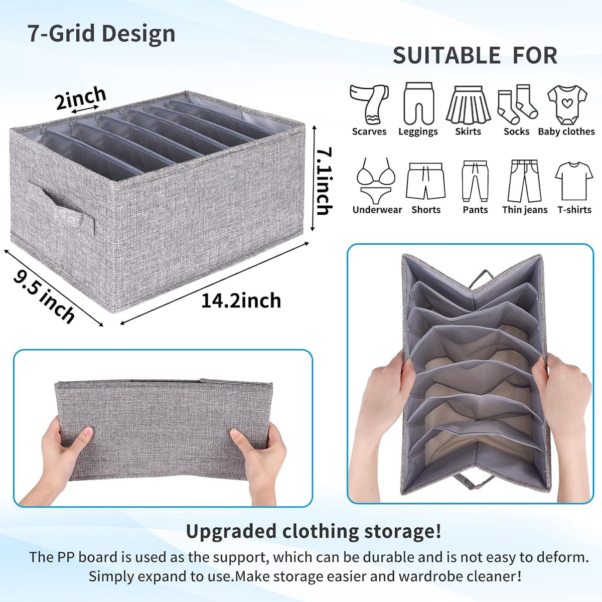 Wardrobe Clothes Organizer 4 Pack 7 Grid Closet Storage Divider Bins