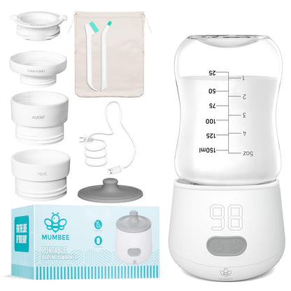 Portable Bottle Warmer for Travel with Fast 4 Heat Settings & Burn Protection, Leak-Proof & Safe Rechargeable Baby Bottle Warmer for Breastmilk, Formula or Water