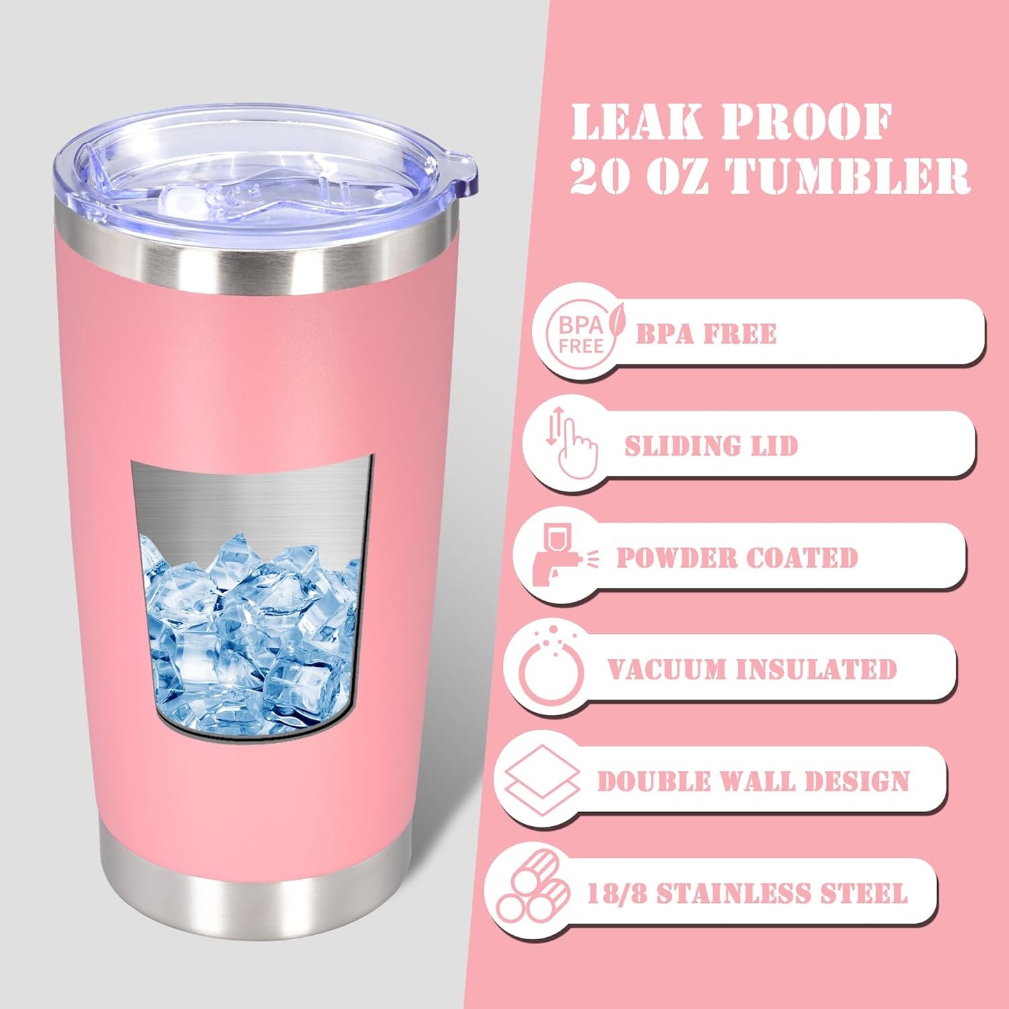 20 oz Tumbler Insulated Tumblers Stainless Steel Coffee Mug,SS 1PCS | Double Wall Vacuum Travel Coffee Tumbler ,Powder Coated Tumbler Cup Keep Hot & Cold