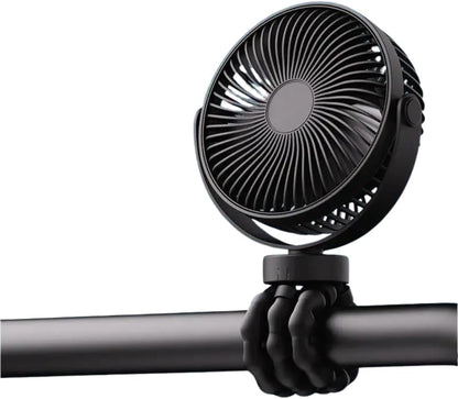 Portable Baby Stroller Mini Fan with Flexible Tripod, Rechargeable 360° Rotating Fan for Car Seat, Crib, Bike, Travel & Outdoor Use, Safe for Babies (Black)