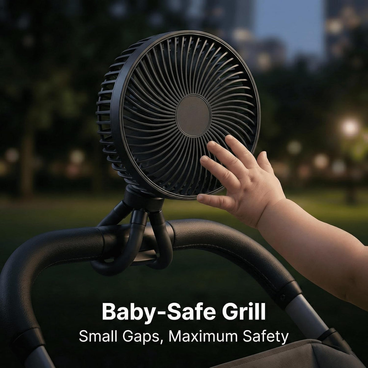 Portable Baby Stroller Mini Fan with Flexible Tripod, Rechargeable 360° Rotating Fan for Car Seat, Crib, Bike, Travel & Outdoor Use, Safe for Babies (Black)