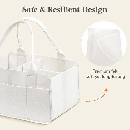 Felt Diaper Caddy Organizer with Handle, Portable Baby Nappy Storage Basket Bag with Detachable Divider, for Nursery, Changing Table, Car, Regular, Beige, 13"×9.1"×7.1"