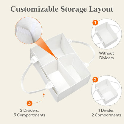 Felt Diaper Caddy Organizer with Handle, Portable Baby Nappy Storage Basket Bag with Detachable Divider, for Nursery, Changing Table, Car, Regular, Beige, 13"×9.1"×7.1"