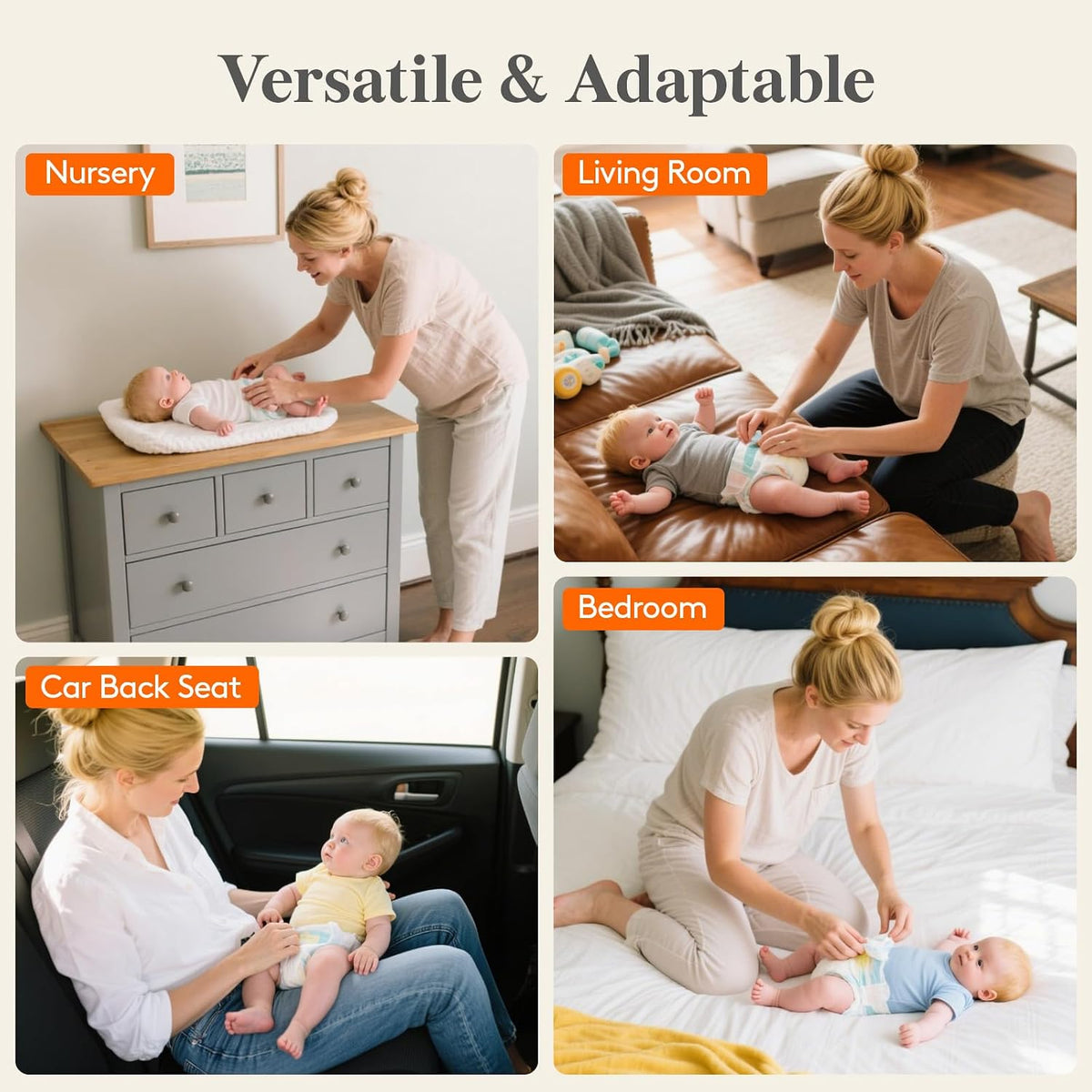 Felt Diaper Caddy Organizer with Handle, Portable Baby Nappy Storage Basket Bag with Detachable Divider, for Nursery, Changing Table, Car, Regular, Beige, 13"×9.1"×7.1"