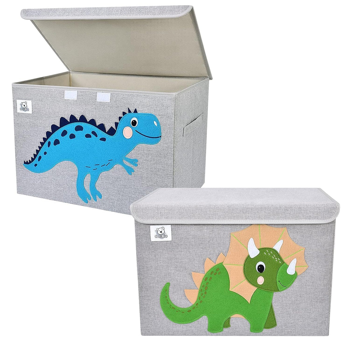 Foldable Large Kids Toy Chest with Flip-Top Lid, Collapsible Fabric Animal Toy Storage Organizer/Bin/Box/Basket/Trunk for Toddler, Children and Baby Nursery (Dinosaur + Triceratops)
