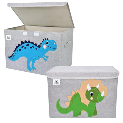 Foldable Large Kids Toy Chest with Flip-Top Lid, Collapsible Fabric Animal Toy Storage Organizer/Bin/Box/Basket/Trunk for Toddler, Children and Baby Nursery (Dinosaur + Triceratops)