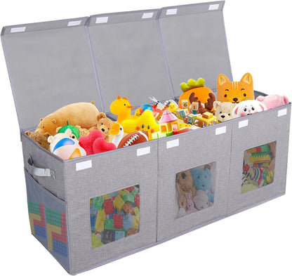 Legestori Large Stackable Storage Bins with Lids, Collapsible Sturdy Storage Organizer Boxes Bins Baskets, Foldable Closet Organizer Baskets for Home (Light Khaki, M)