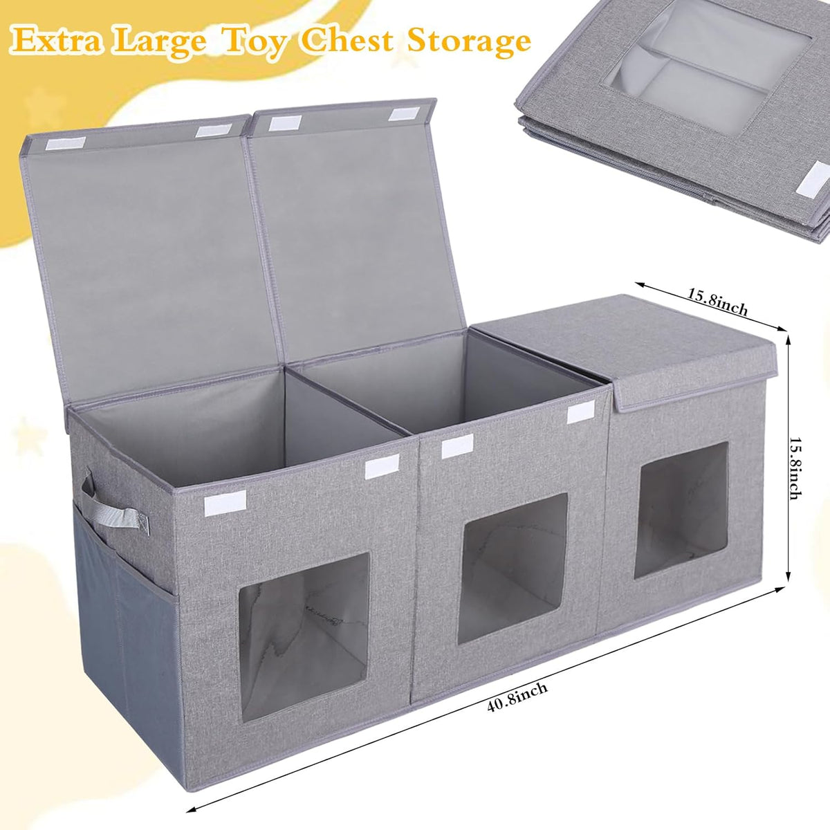 Legestori Large Stackable Storage Bins with Lids, Collapsible Sturdy Storage Organizer Boxes Bins Baskets, Foldable Closet Organizer Baskets for Home (Light Khaki, M)