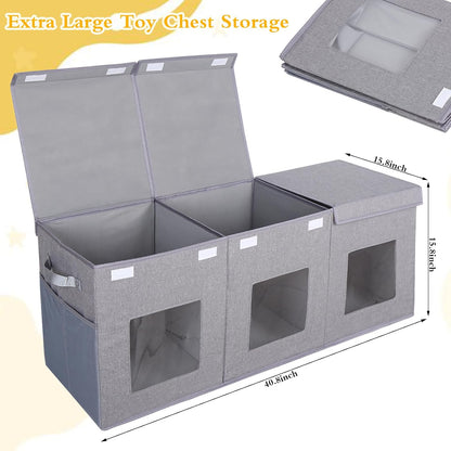 Legestori Large Stackable Storage Bins with Lids, Collapsible Sturdy Storage Organizer Boxes Bins Baskets, Foldable Closet Organizer Baskets for Home (Light Khaki, M)