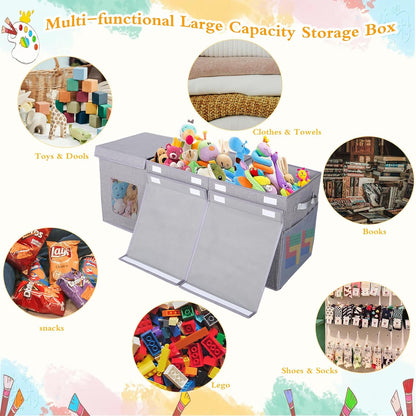 Legestori Large Stackable Storage Bins with Lids, Collapsible Sturdy Storage Organizer Boxes Bins Baskets, Foldable Closet Organizer Baskets for Home (Light Khaki, M)