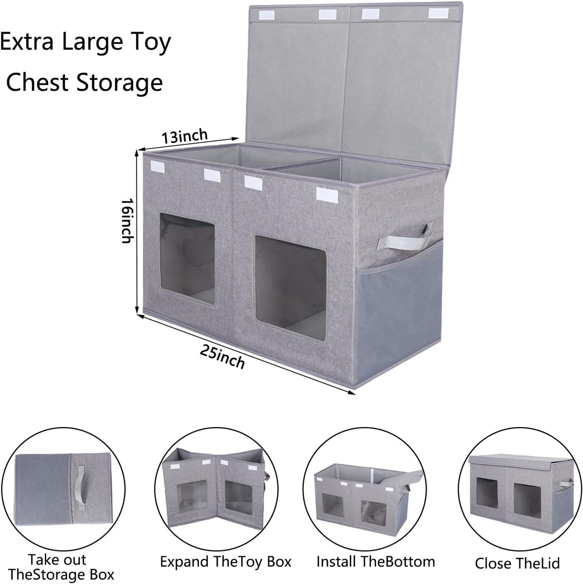 Legestori Large Stackable Storage Bins with Lids, Collapsible Sturdy Storage Organizer Boxes Bins Baskets, Foldable Closet Organizer Baskets for Home (Light Khaki, M)