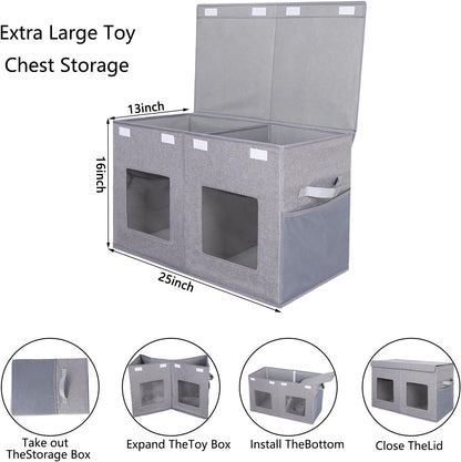 Legestori Large Stackable Storage Bins with Lids, Collapsible Sturdy Storage Organizer Boxes Bins Baskets, Foldable Closet Organizer Baskets for Home (Light Khaki, M)