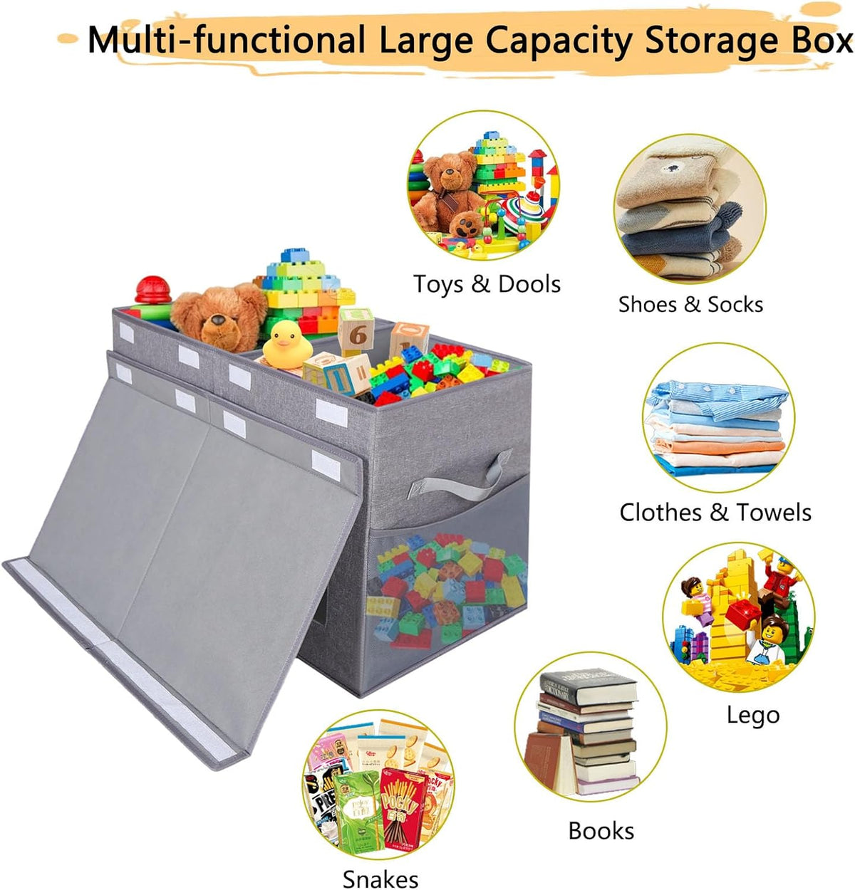 Legestori Large Stackable Storage Bins with Lids, Collapsible Sturdy Storage Organizer Boxes Bins Baskets, Foldable Closet Organizer Baskets for Home (Light Khaki, M)