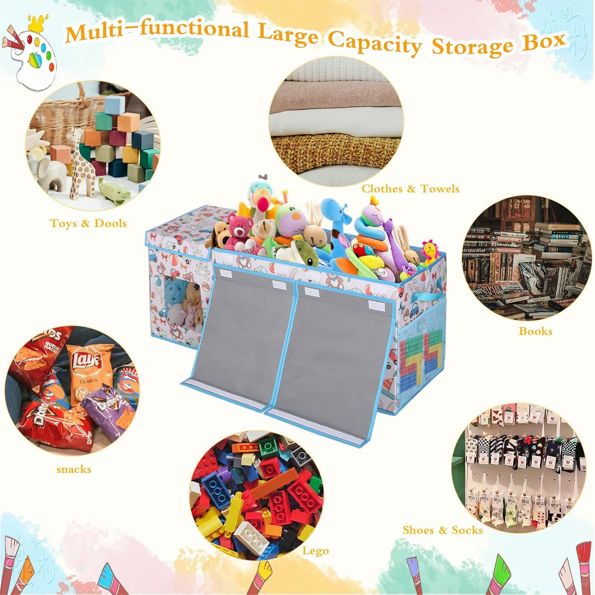Legestori Large Stackable Storage Bins with Lids, Collapsible Sturdy Storage Organizer Boxes Bins Baskets, Foldable Closet Organizer Baskets for Home (Light Khaki, M)
